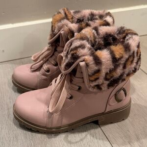 Pink Faux Fur Lined Boots Girls SZ 1